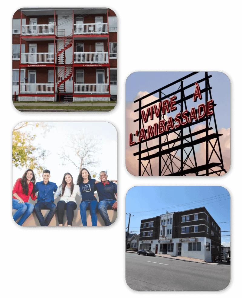 Montage présentant les résidences étudiantes et la vie à L’Ambassade à Shawinigan